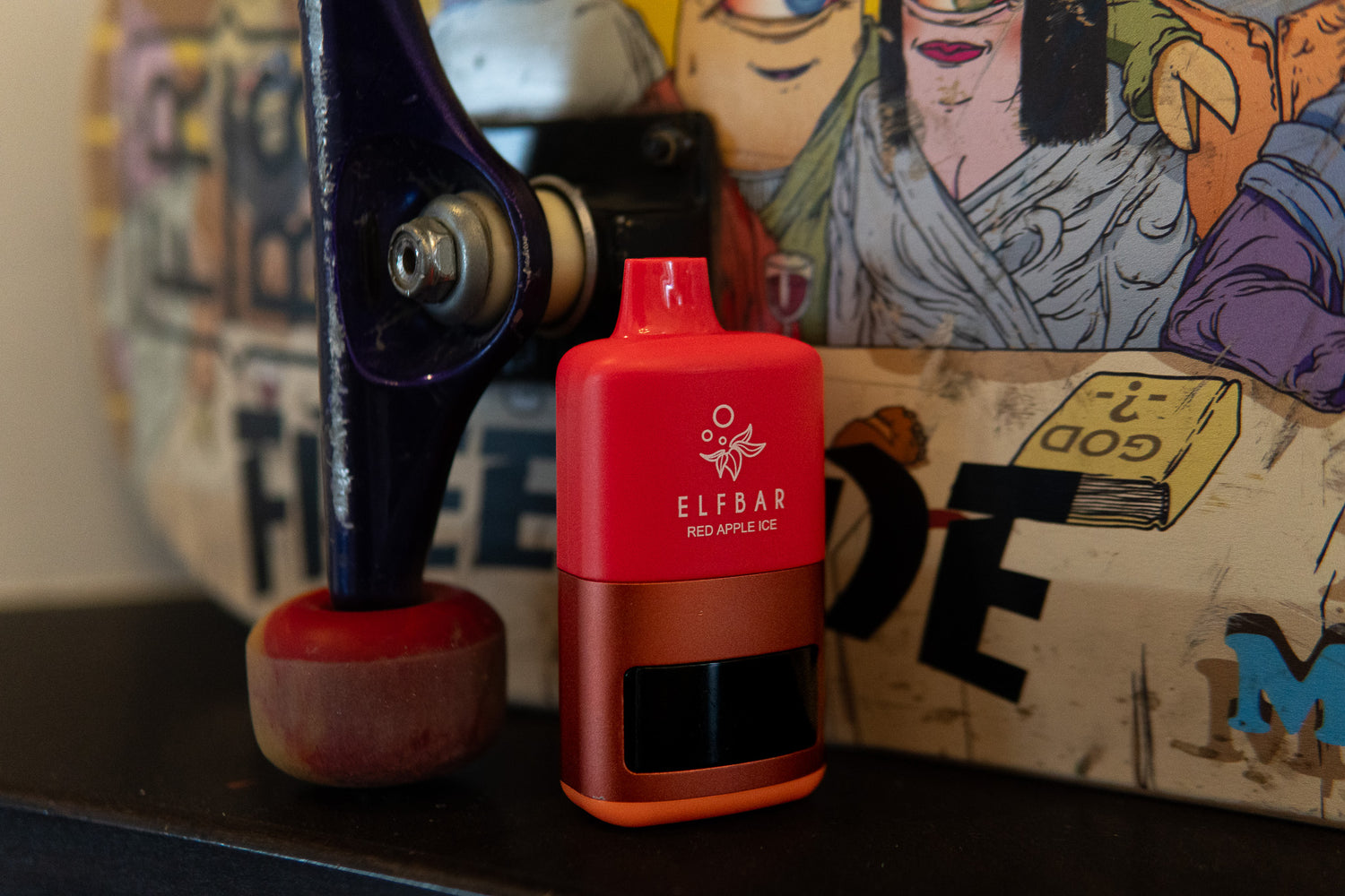 Elfbar X STLTH in front of a skateboard