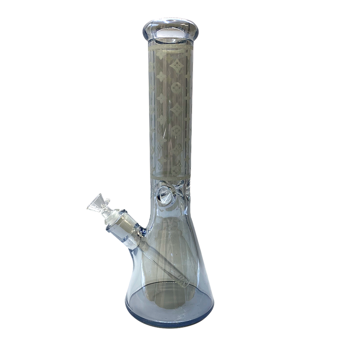 Glass Beaker Bong -14" Lv Pattern (7mm) - Asst Colours (v17) Blue Grey