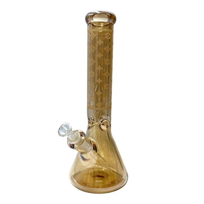Glass Beaker Bong -14" Lv Pattern (7mm) - Asst Colours (v17) Gold