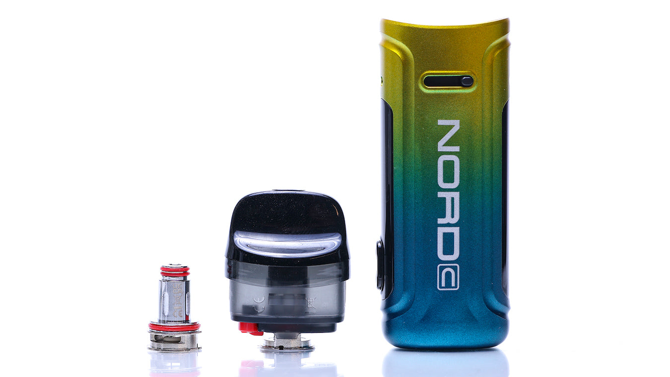 SMOK Nord C coil, pod and device on white background