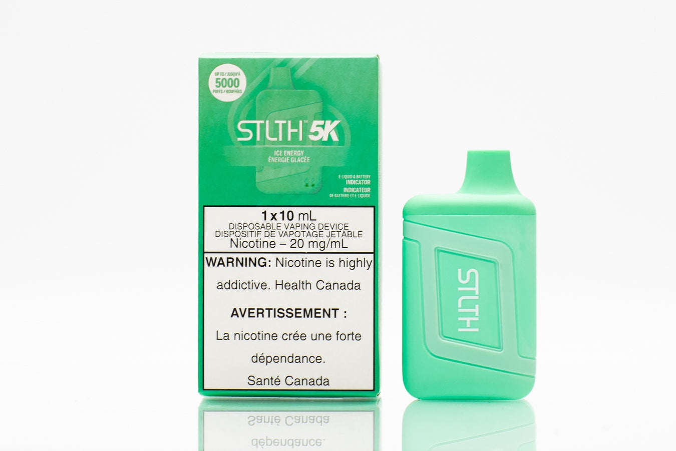 STLTH 5K disposable vape device next to packaging
