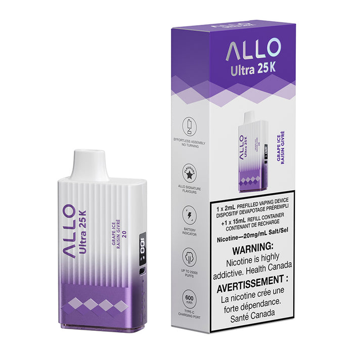 Allo Ultra 25K Disposable Vape Device - Grape Ice 17ml| Free Shipping $75+ NVB Inc. Allo Ultra 25K Disposable Vape Device - Grape Ice 17ml| Free Shipping $75+ NVB Inc.