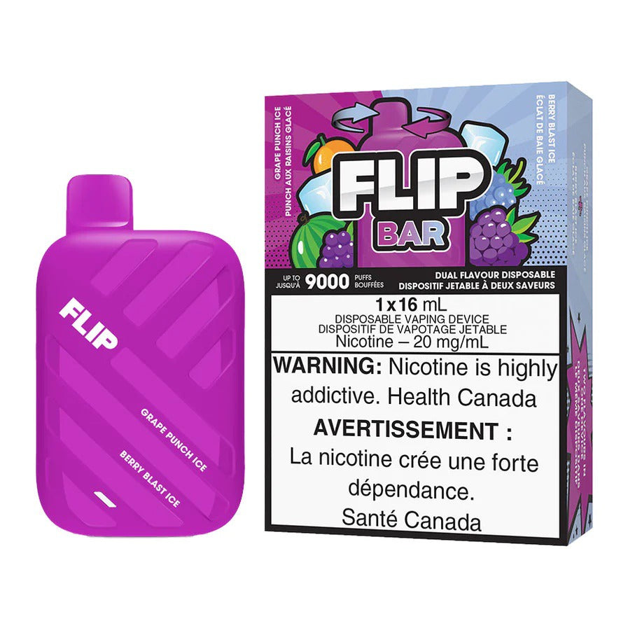 Flip Bar Grape Punch Ice and Berry Blast Ice disposable vape device