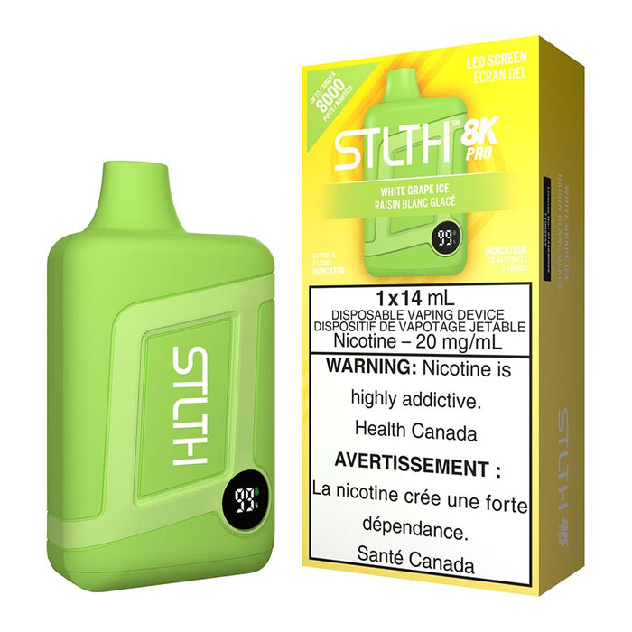 STLTH 8K Pro Disposable Vape Device - White Grape Ice
