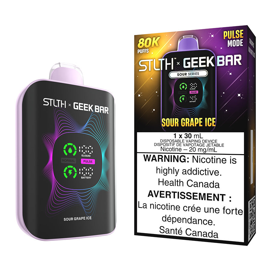STLTH X Geek Bar Disposable Vape Device - Sour Grape Ice 30ml | Free Shipping $75+ NVB Inc. STLTH X Geek Bar Disposable Vape Device - Sour Grape Ice 30ml | Free Shipping $75+ NVB Inc.