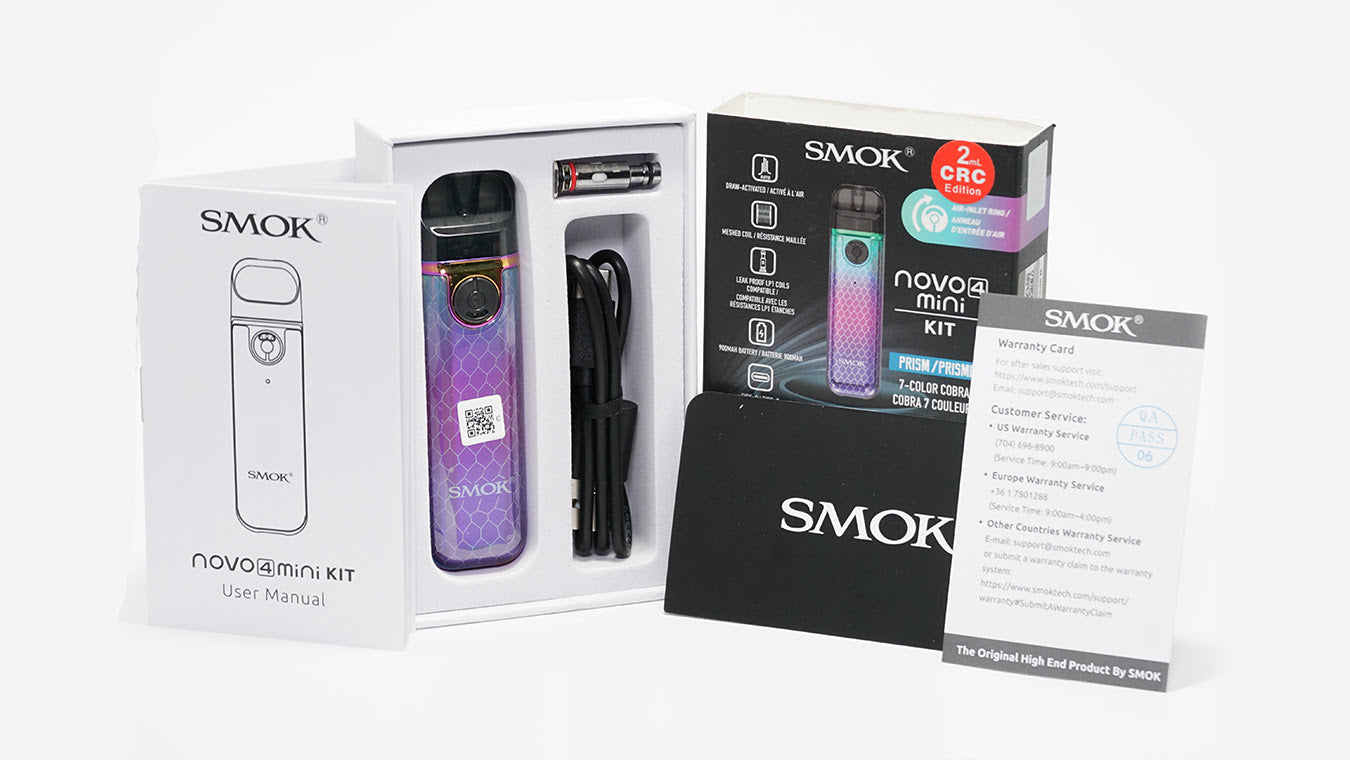 Contents of box for SMOK Novo 4 Mini Pod Vape Device